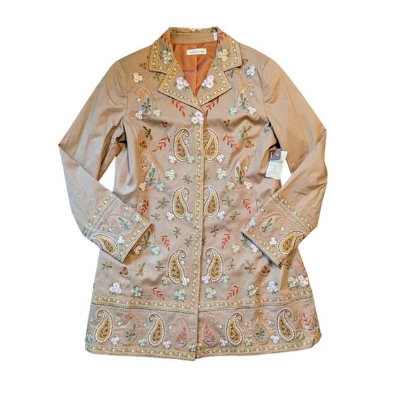 Coldwater Creek Jackets & Blazers - Coldwater Creek Jacket Womens 12 Tan Paisley Floral Embroidered Riding Coat NWT